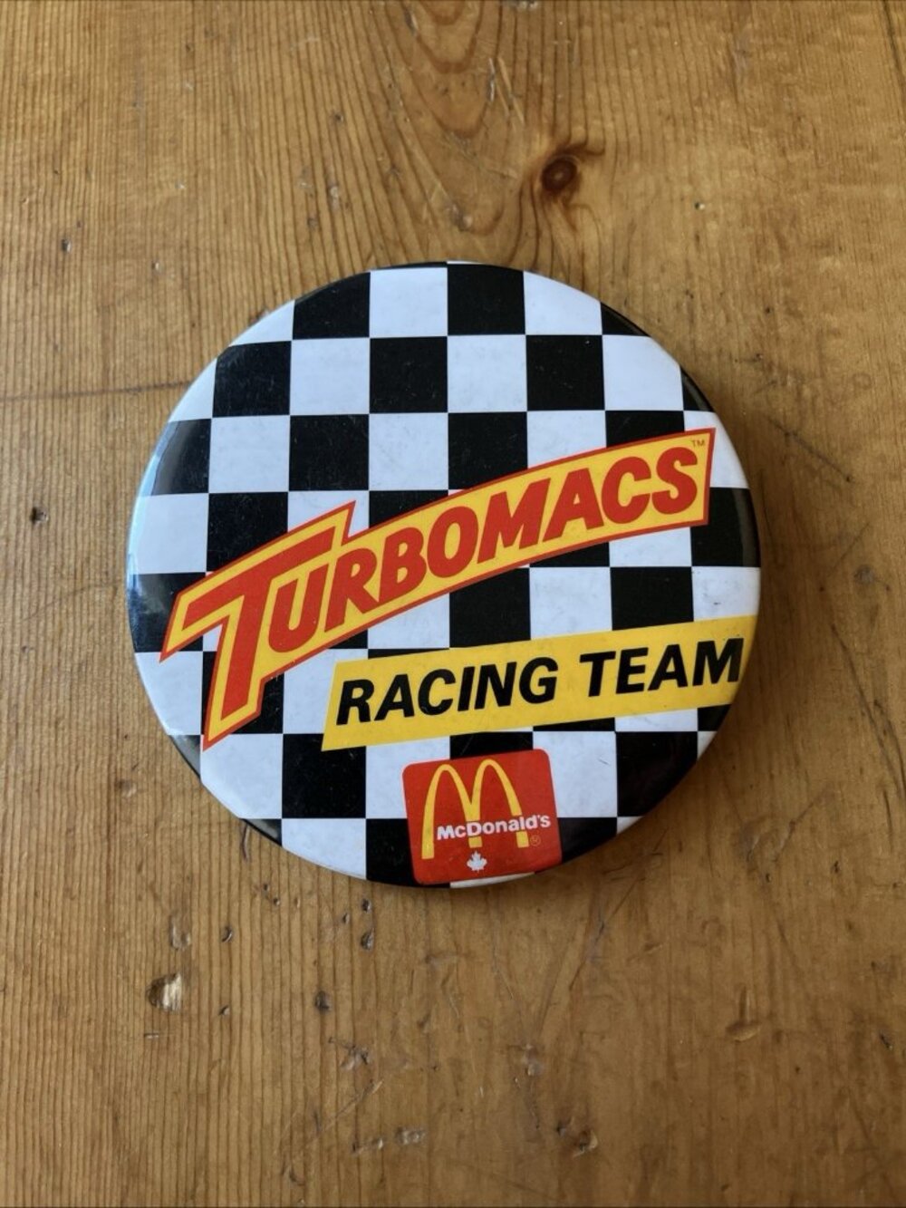 1980's McDonald's TURBOMACS Racing Team 3 1/2" Pinback Button